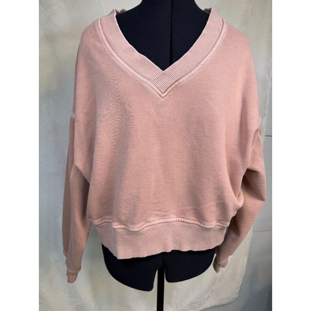 Aerie House Party V-Neck Cropped Sweatshirt - Pink- Medium